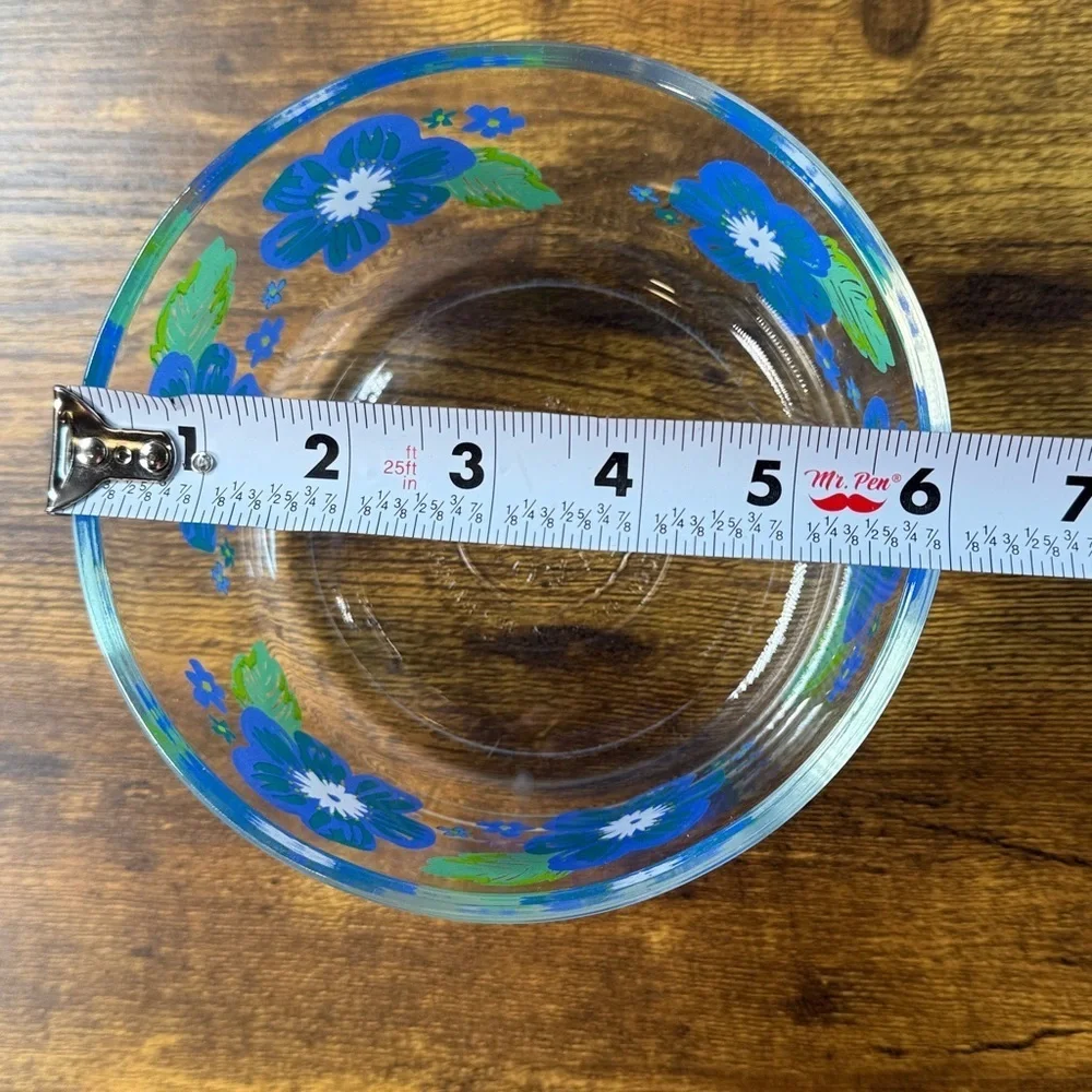 Floral Glass Bowl with Blue and Green Design